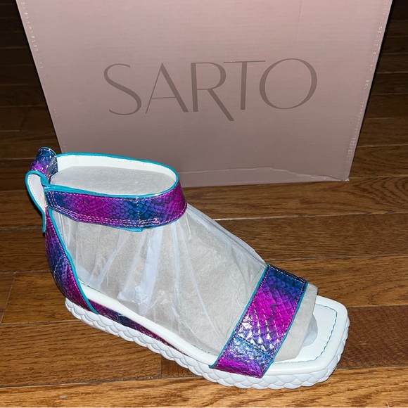Franco Sarto Tiana Leather Ankle Strap Sandals Fuchsia & Blue Women’s Size 7 - Picture 2 of 11